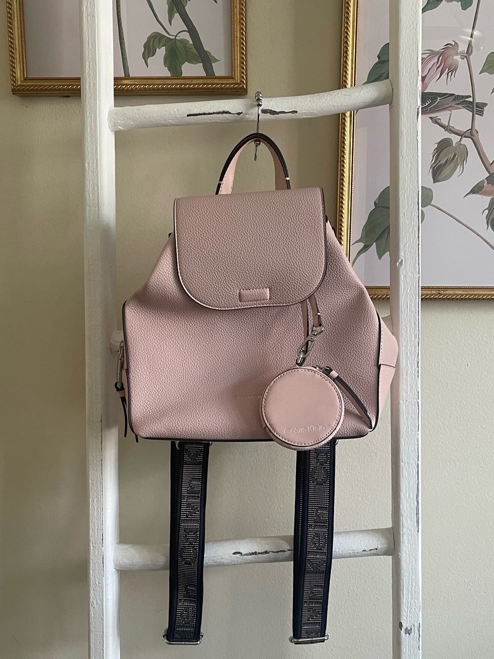 Calvin Klein Blush Pink Leather Backpack with Coin Pouch